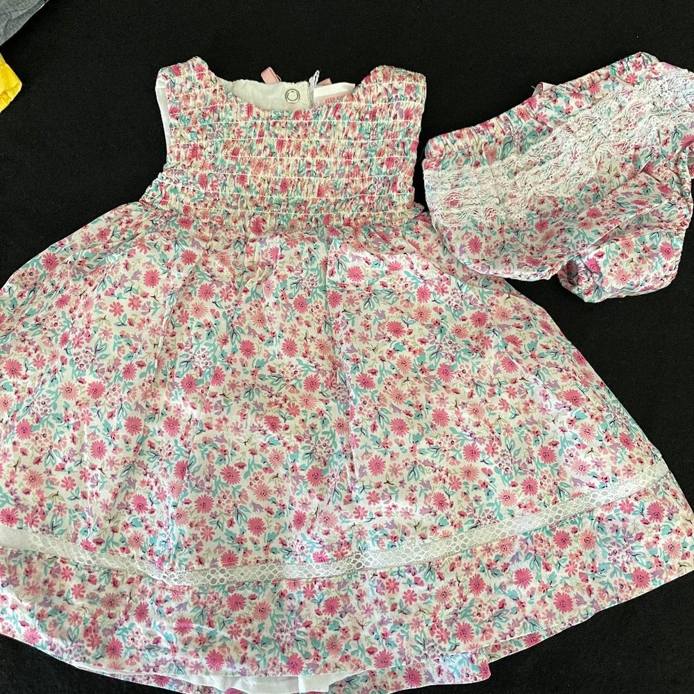 Smocked Pink Floral Easter Dress with Lace Details